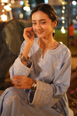 Embroidered Cotton Ice Blue 2PC