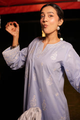 Embroidered Cotton Ice Blue 2PC