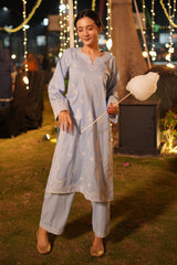 Embroidered Cotton Ice Blue 2PC