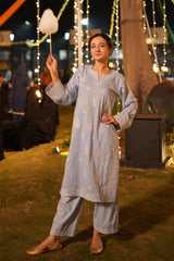 Embroidered Cotton Ice Blue 2PC