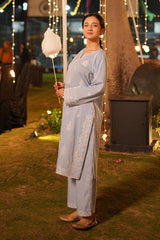 Embroidered Cotton Ice Blue 2PC