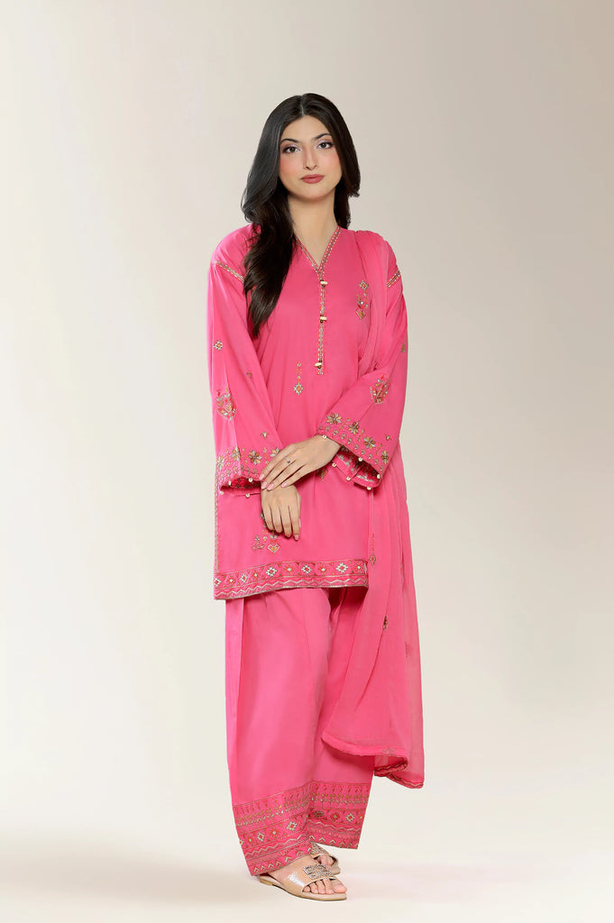 Embroidered Fushia 3PC