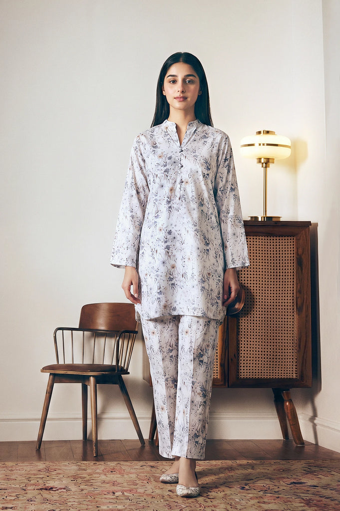 Printed White 2PC Suit