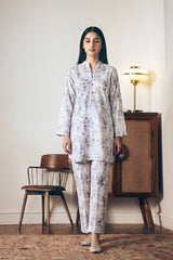 Printed White 2PC Suit