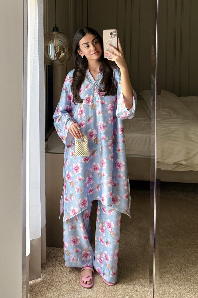 Printed Silk Grey 2PC