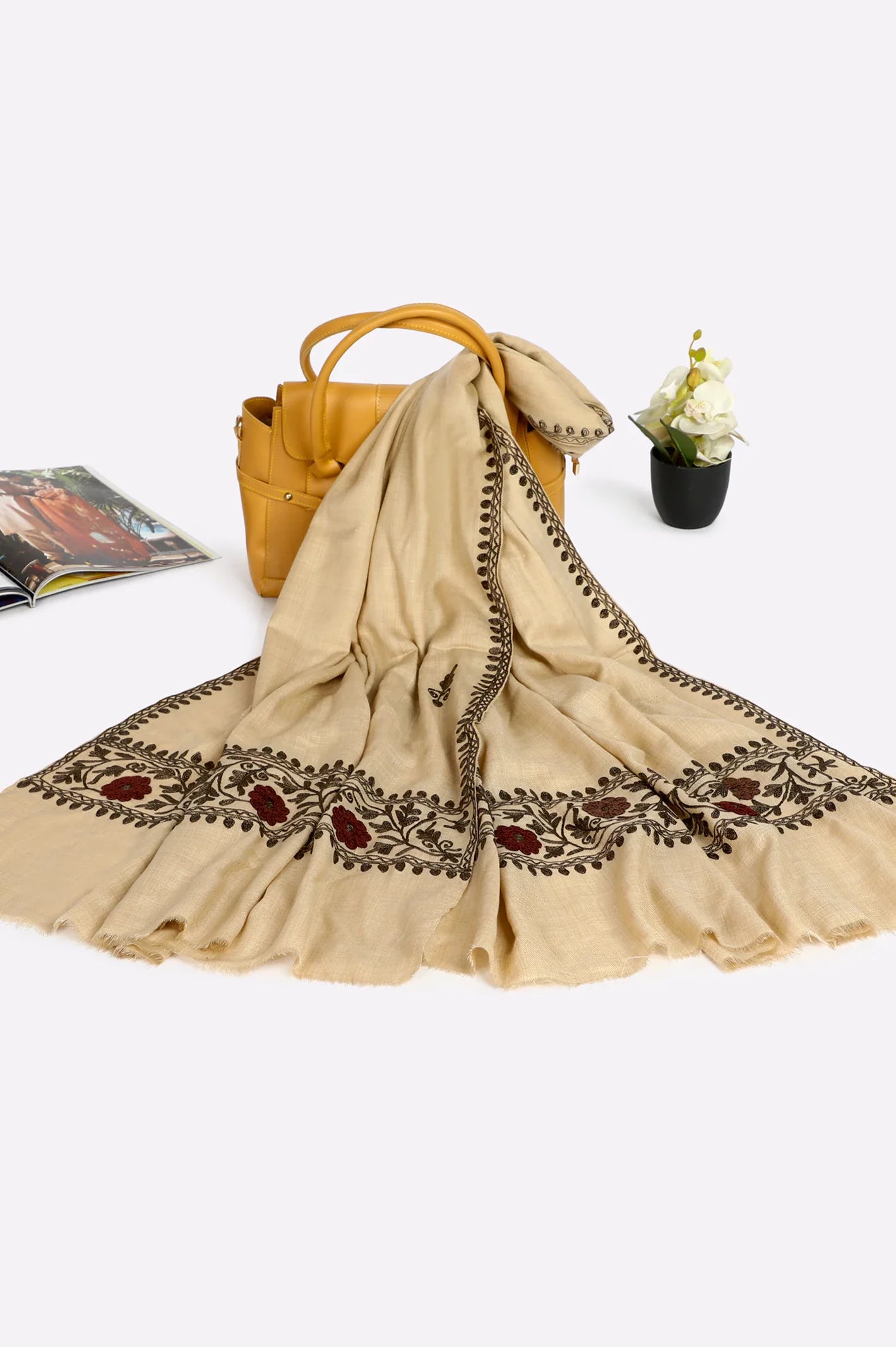 Beige Pashmina Ladies Wool Shawl