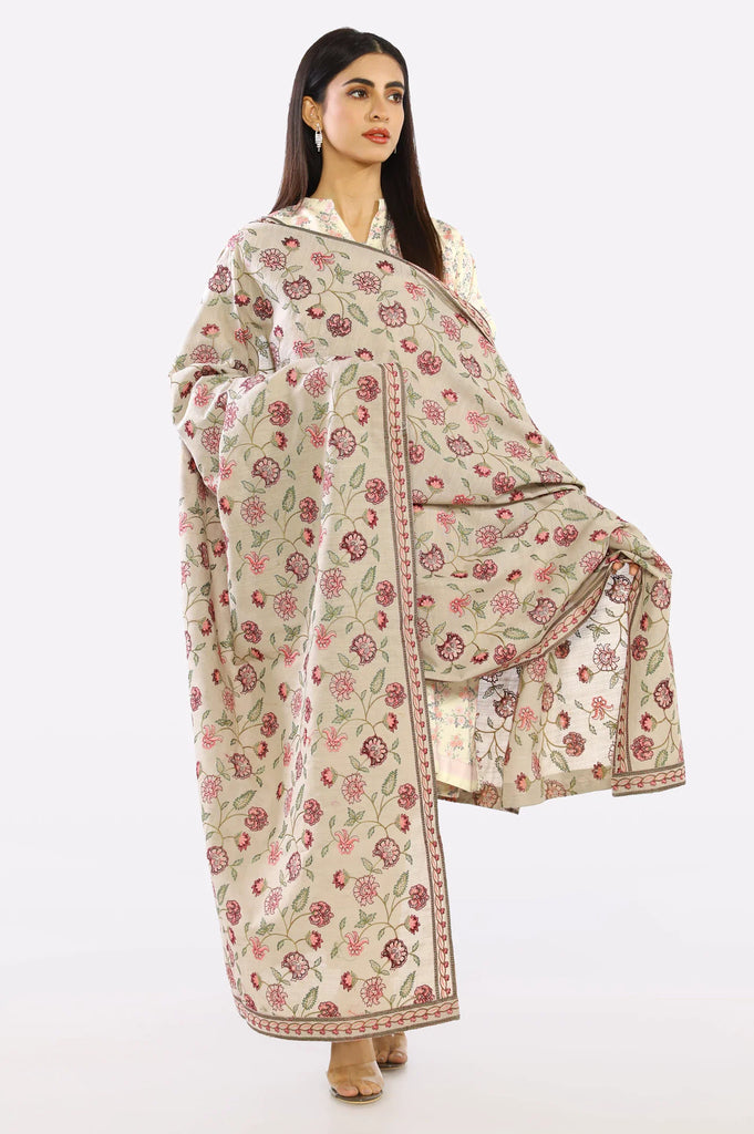 Ladies Dark Beige Embroidered Shawl