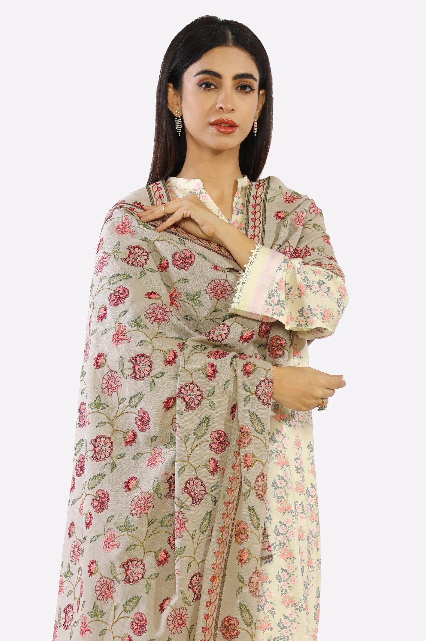 Dark Beige Embroidered Ladies Shawl From Sohaye