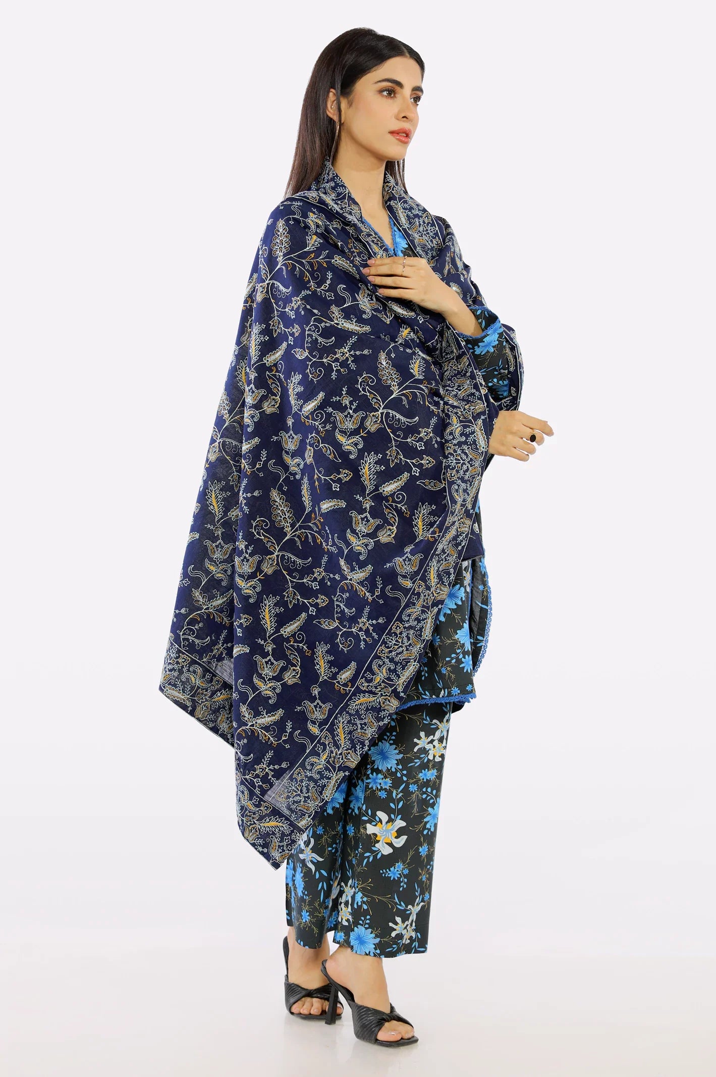 Blue Embroidered Ladies Shawl From Sohaye By Diners