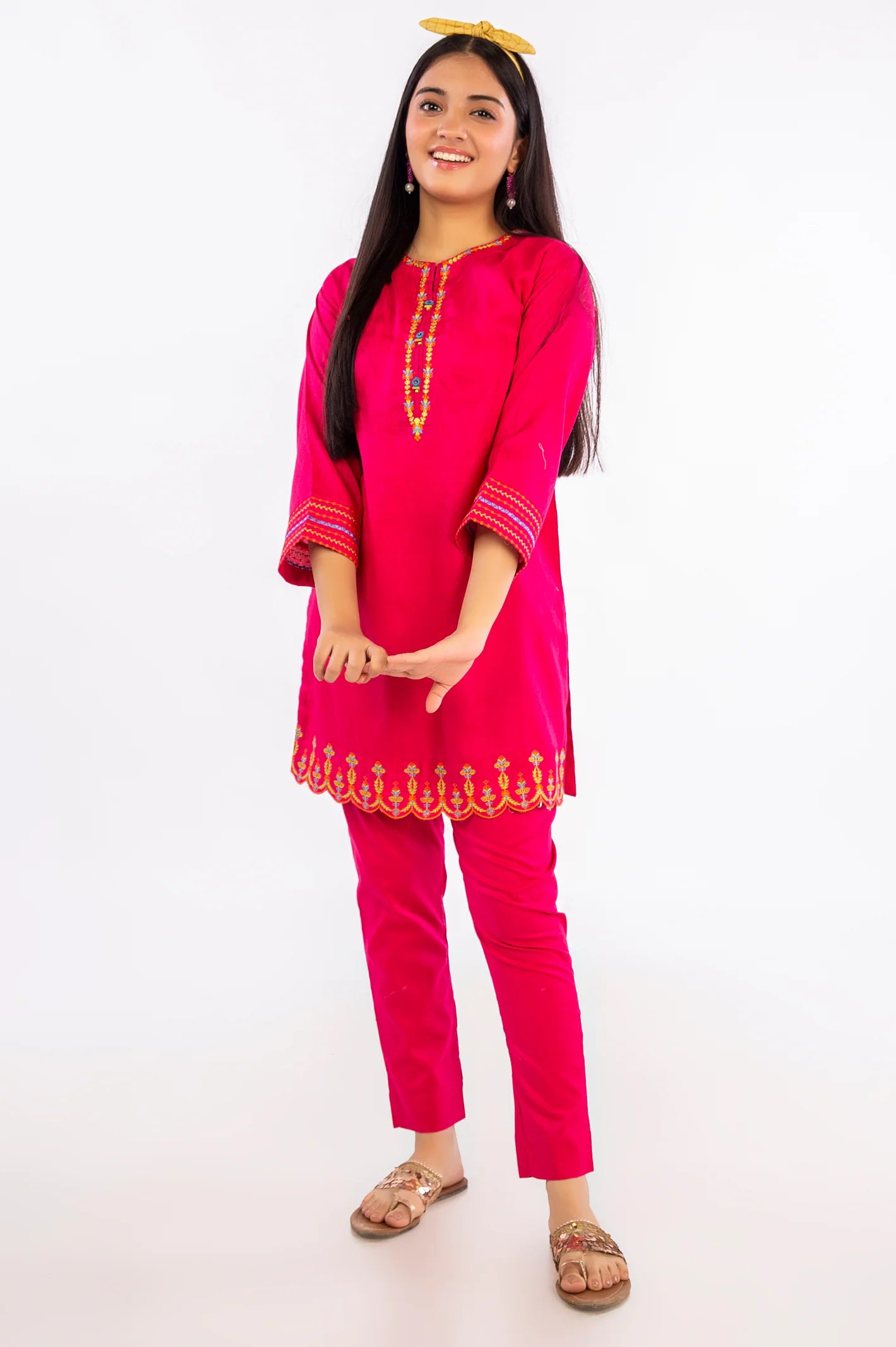Pink Embroidered Teens 2PC Suit - Diners