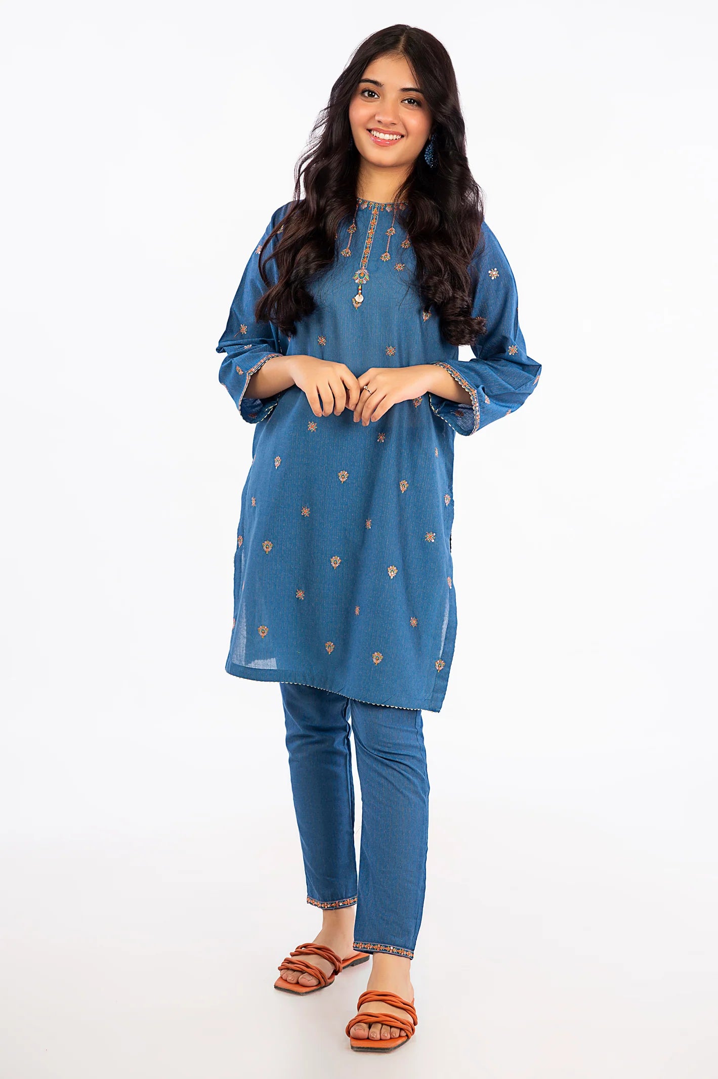 Blue Embroidered Teens 2PC Suit - Diners