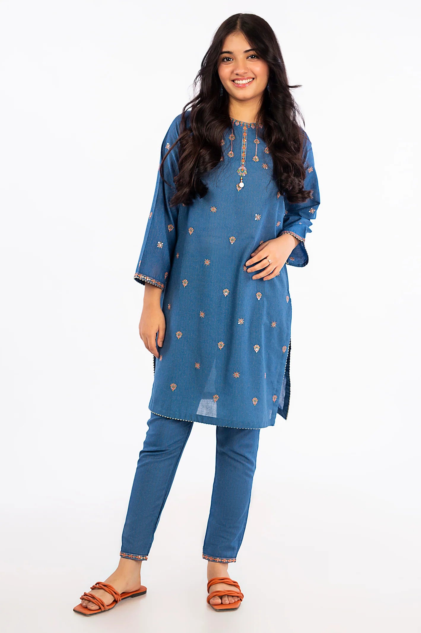 Blue Embroidered Teens 2PC Suit - Diners