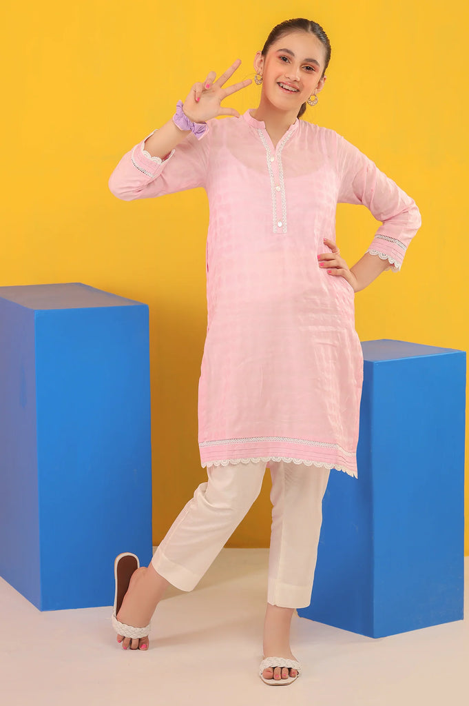 Pink Solid Teens Kurti - Diners