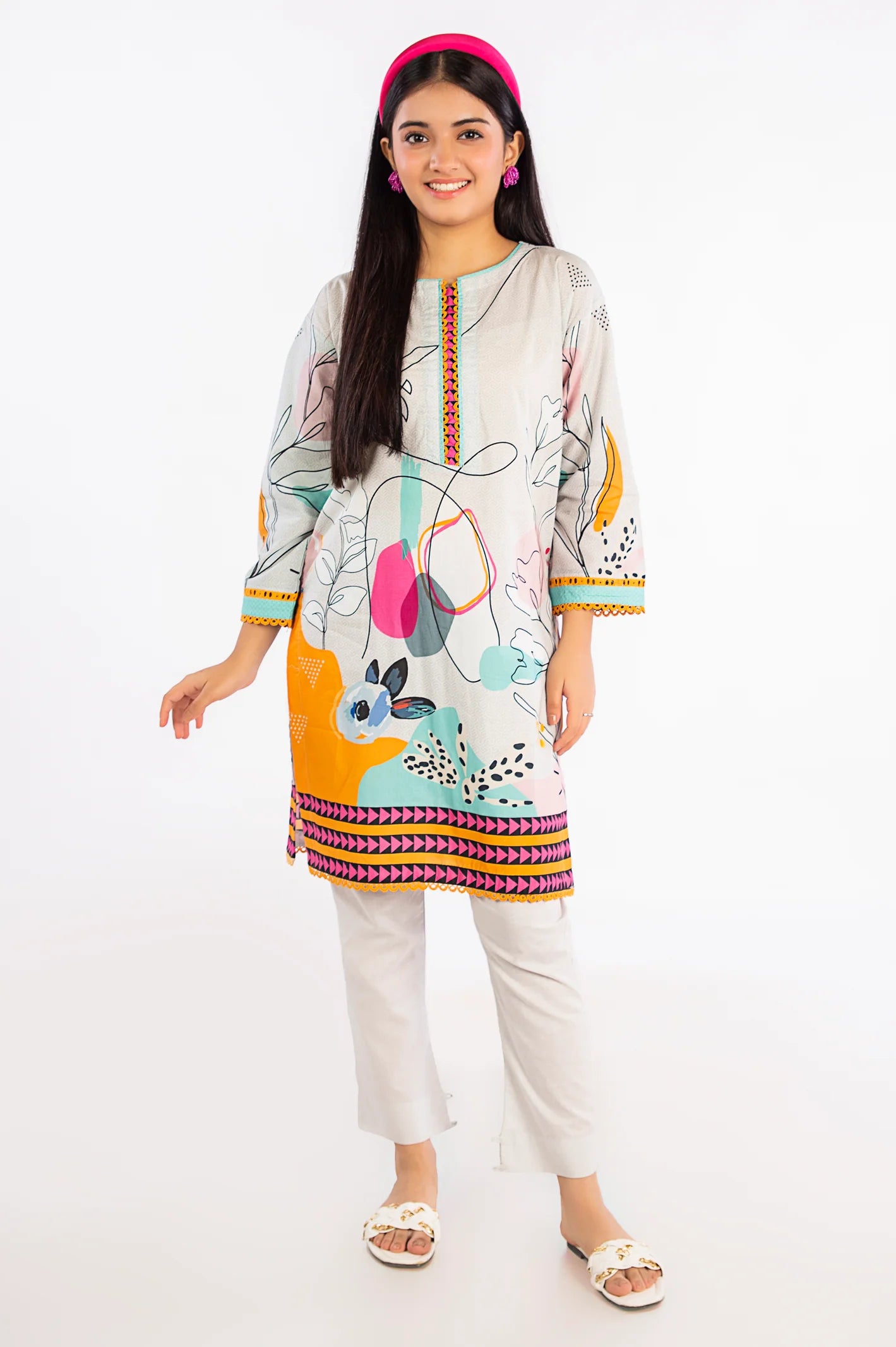 Grey Printed Teens Kurti - Diners