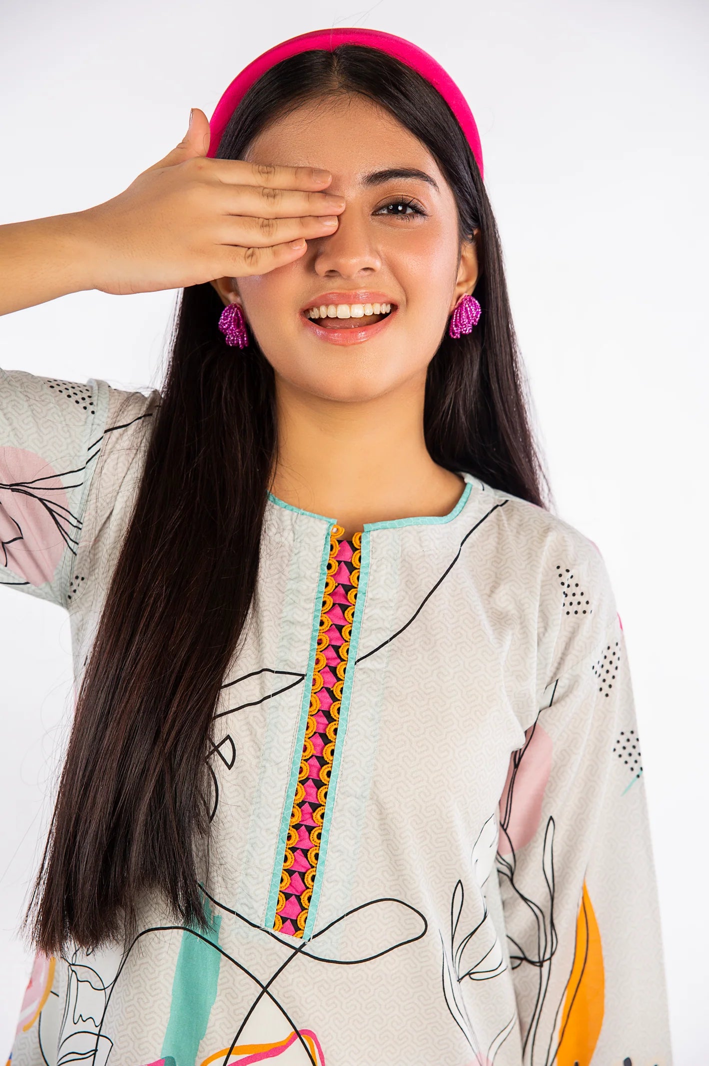 Grey Printed Teens Kurti - Diners