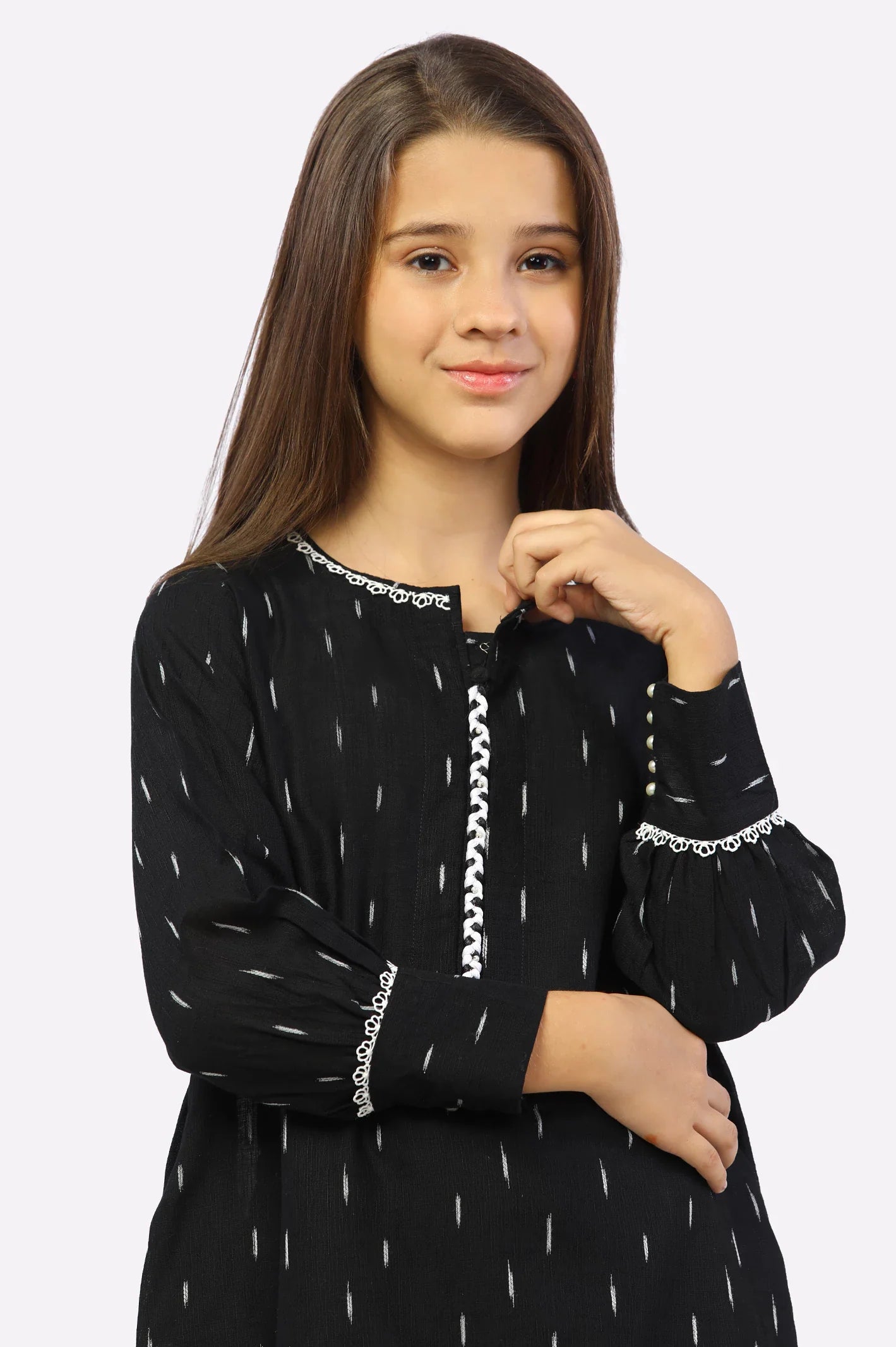 Black Crosshatch Dyed Teens 2PC Suit From Sohaye By Diners