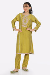 Mustard Embroidered Teens 2PC From Sohaye By Diners