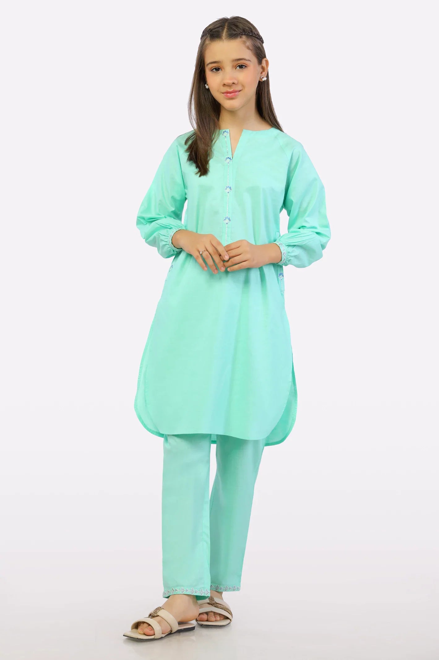 Sea Green Embroidered Kurti From Sohaye By Diners
