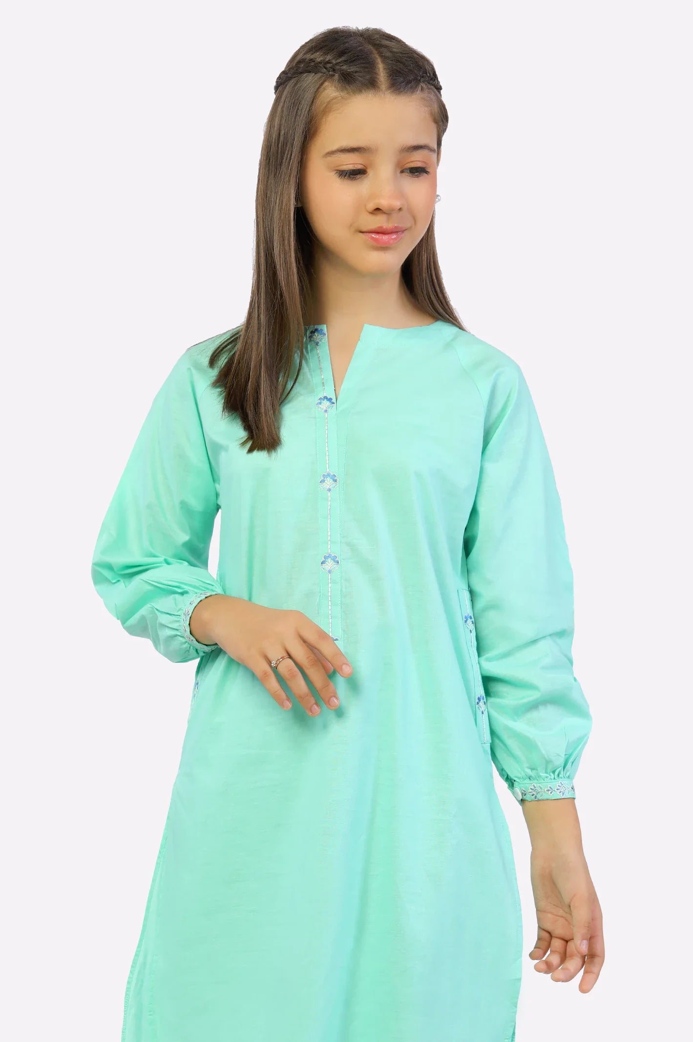 Sea Green Embroidered Kurti From Sohaye By Diners