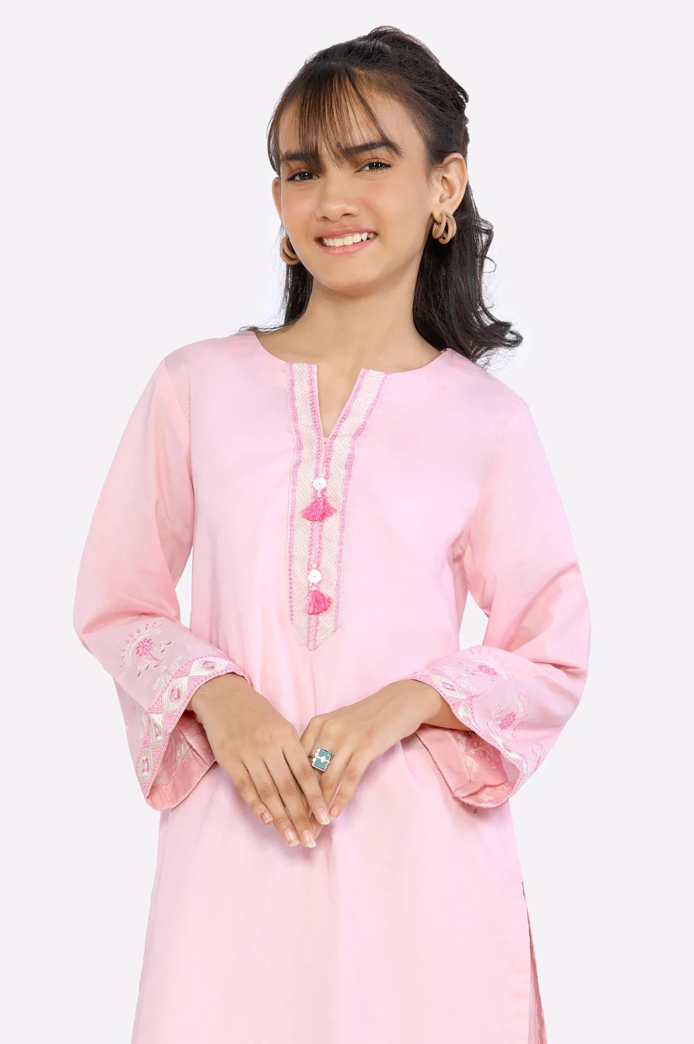 Pink Embroidered Teens Kurti From Sohaye By Diners