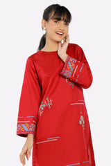 Red Embroidered Teens Kurti