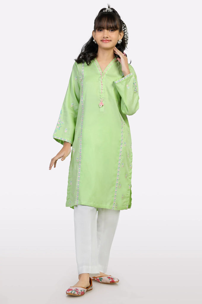 Green Embroidered Teens Kurti