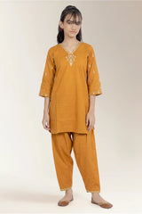 Embroidered Khaddar-Mustard Teens 2PC
