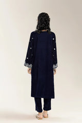 Embroidered Solid Velvet Navy Blue Teens 2Pc