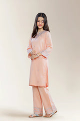 Embroidered Cambric Peach Teens 2PC