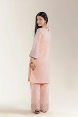 Embroidered Cambric Peach Teens 2PC