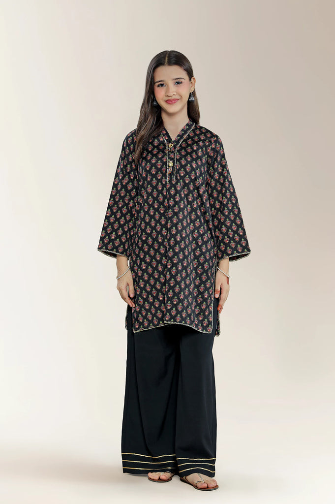 Printed Silk Black Teens 2PC