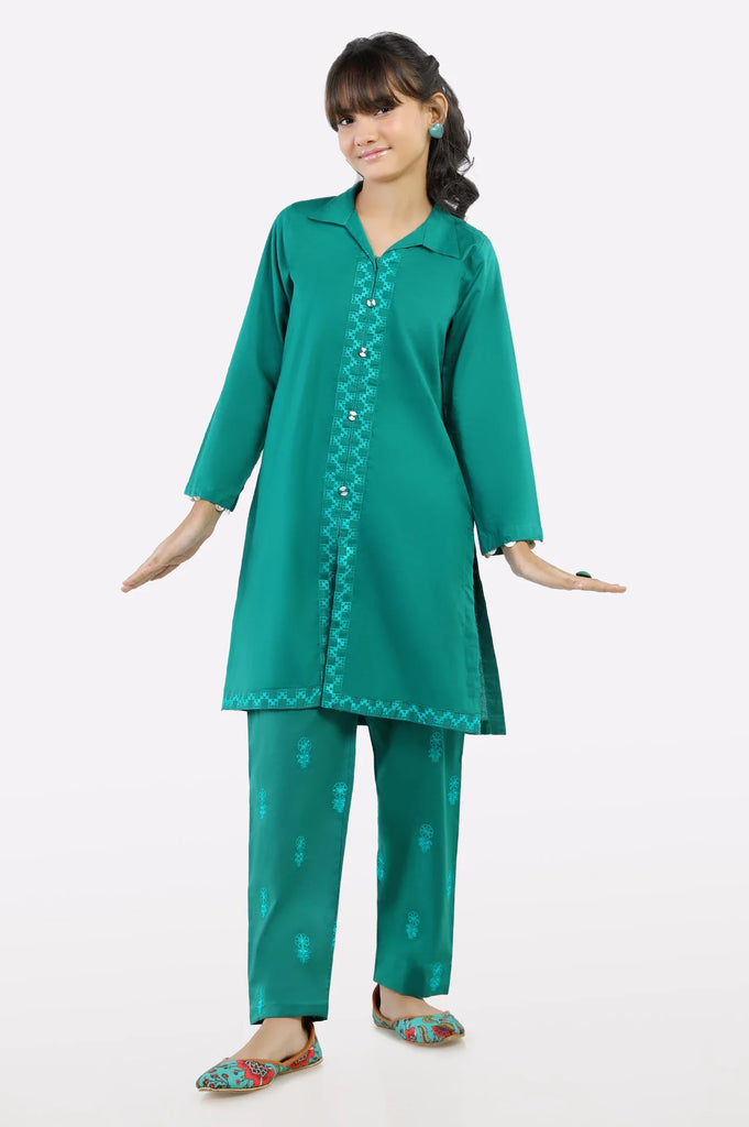 Dark Green Embroidered Teens 2PC