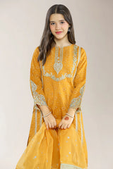 Embroidered Jacquard Mustard Teens 3PC