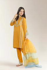 Embroidered Jacquard Mustard Teens 3PC