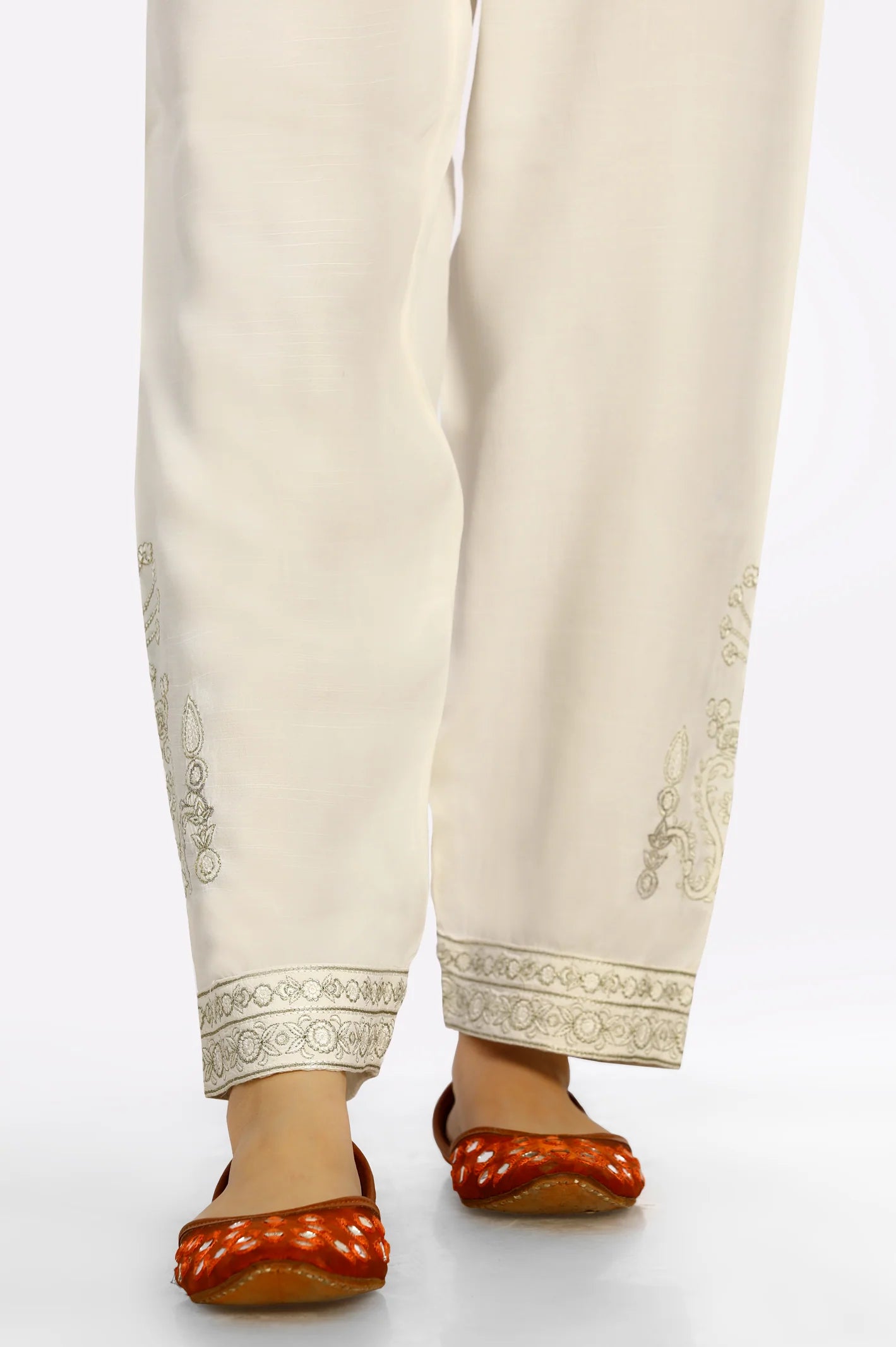 White Embroidered Trouser