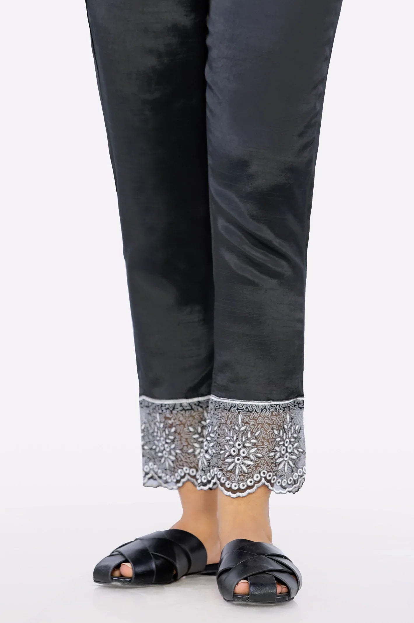 Women Black Embroidered Pant Trouser