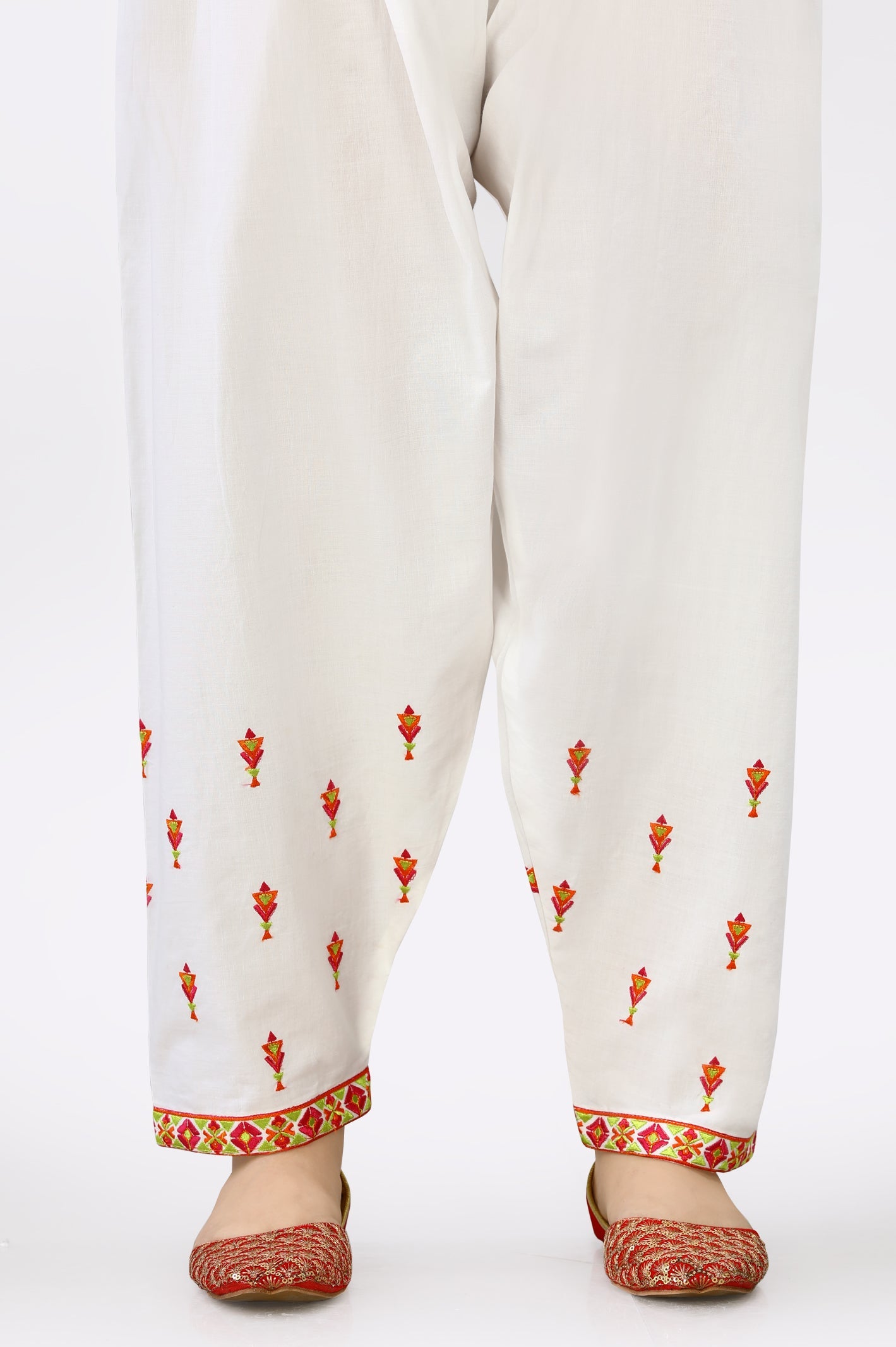 Soft Cotton Embroidery White Trouser