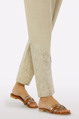 Beige Embroidered Trouser