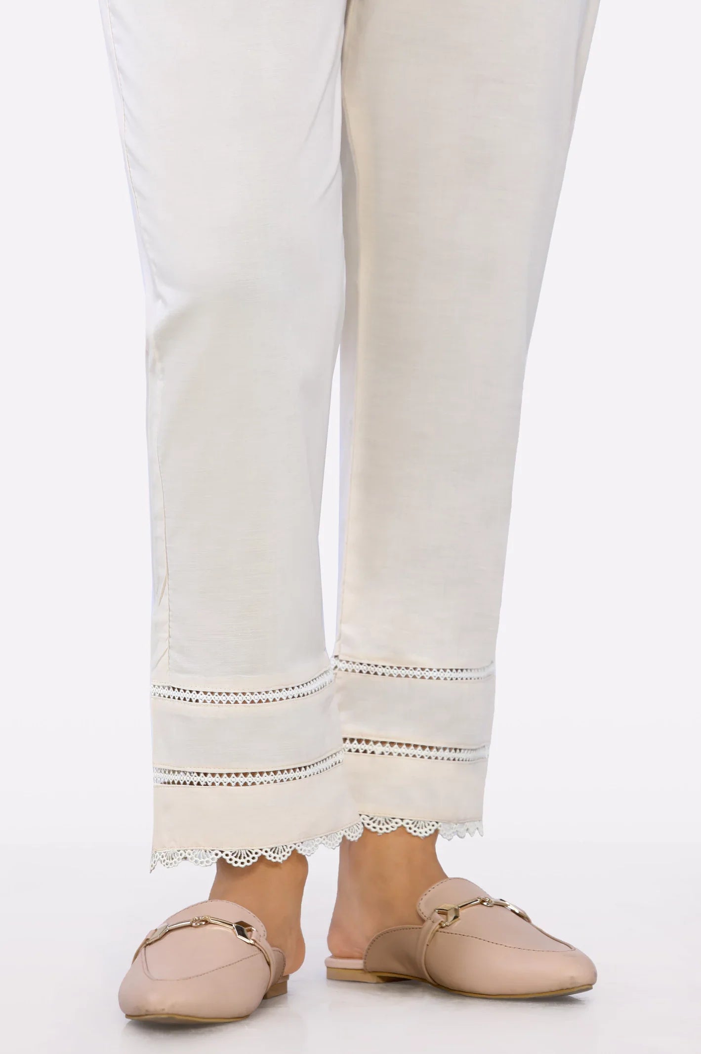 Women Cambric Beige Lace Trouser