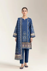 Printed Lawn Navy Blue Unstitched 3Pc