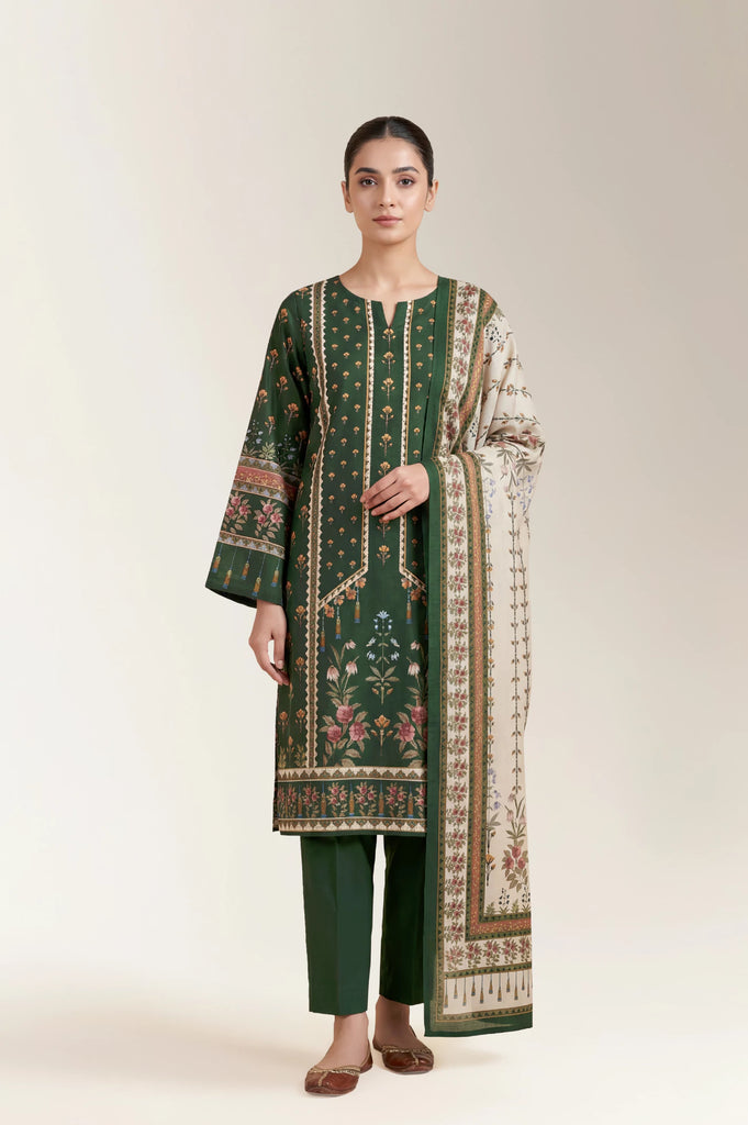 Printed Lawn Dark Green Unstitched 3Pc
