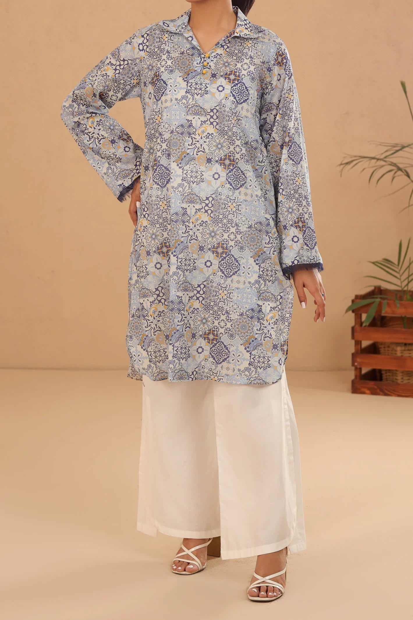 Blue Printed Unstitched Kurti From Sohaye By Diners