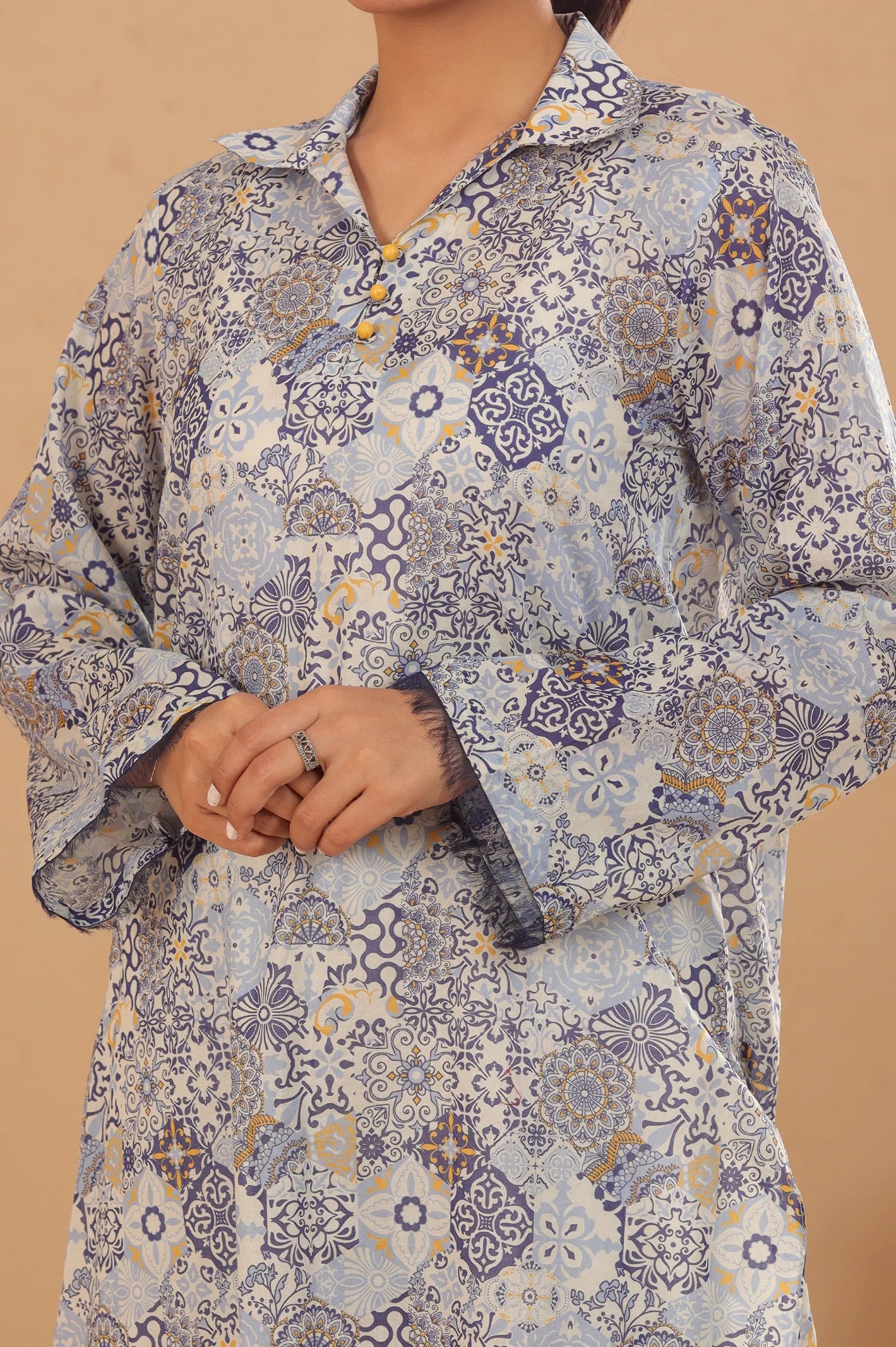 Blue Printed Unstitched Kurti From Sohaye By Diners