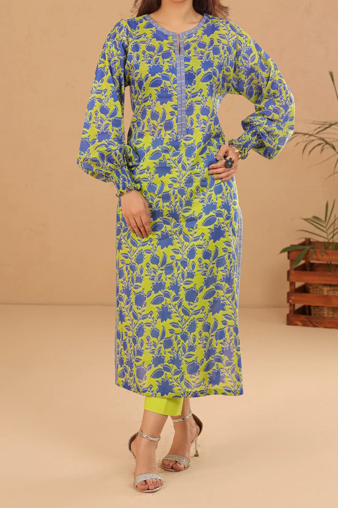 Light Green Printed Unstitched Kurti From Sohaye By Diners