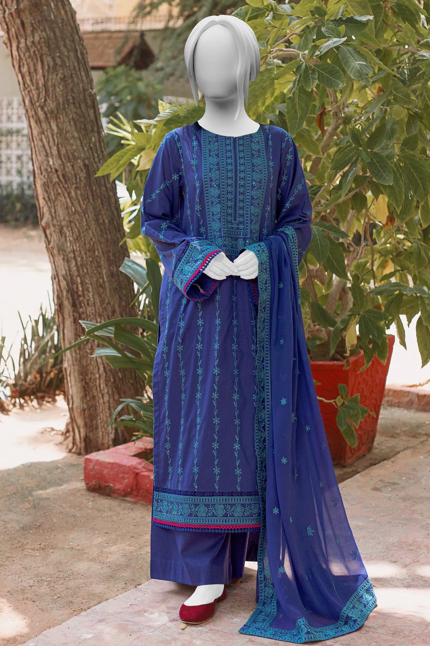 Blue Embroidered 3PC Unstitched From Sohaye By Diners