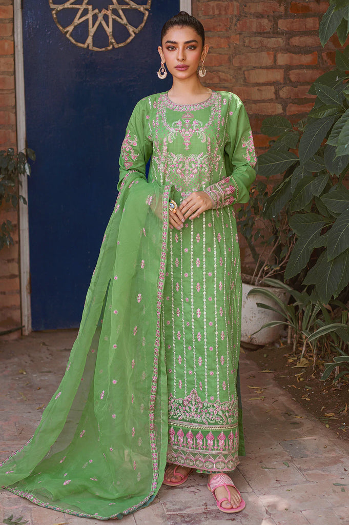 Green Crosshatch 3PC Unstitched Embroidered Suit