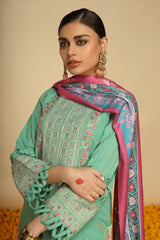 3PC Unstitched Embroidered Green Khaddar Suit