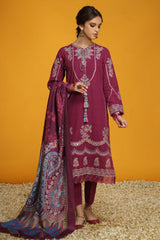 Magenta 3PC Unstitched Khaddar Embroidered Suit