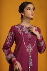 Magenta 3PC Unstitched Embroidered Khaddar Suit