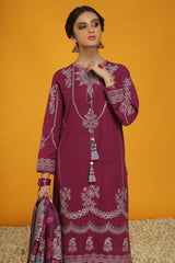 3PC Unstitched Embroidered Magenta Khaddar Suit